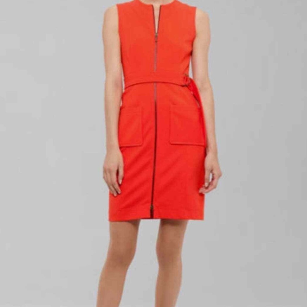 Akris Punto Crew Neck Knee-Length Red Sleeveless Belted Dress US Size 8 - Picture 4 of 12